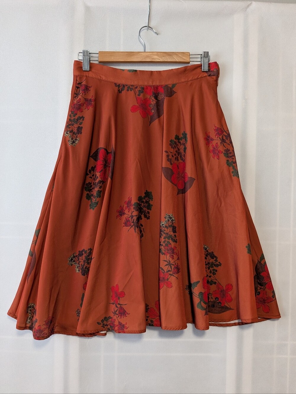 ModCloth just this Sway A-line  orange and red botanical print